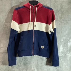 RE-SPUN By Marine Layer Women's Navy Colorblock Full-Zip Hooded Sweater SZ M